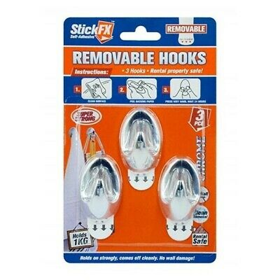 FX Chrome S/Adh. Hooks Removeable 1kg Pk 3